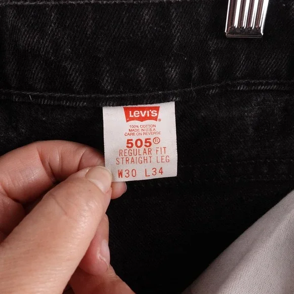 Vintage Levi's 505‎ Orange Tab Straight Leg Black Denim Jeans Mens W30 L34 USA